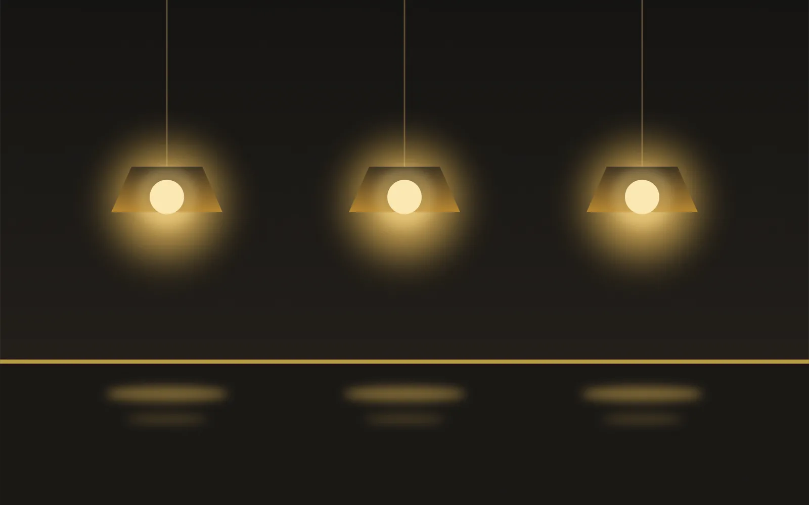 Illustration: eine Reihe warm leuchtender Pendelleuchten über der Bar