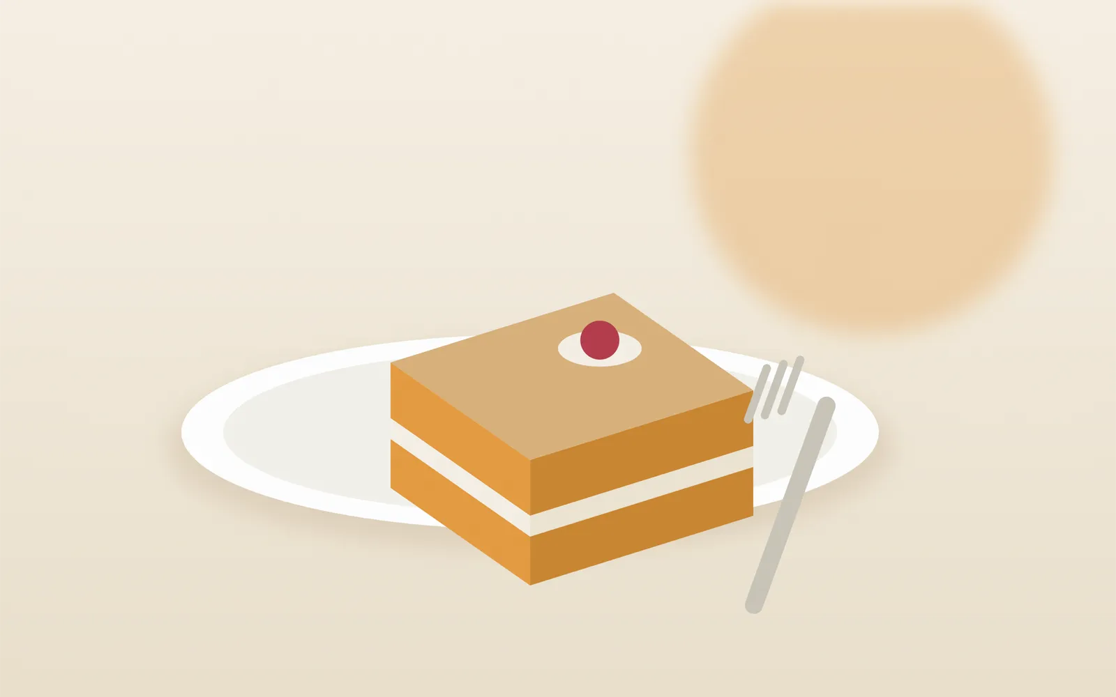 Illustration: Kuchenstück und Gabel in Honigtönen