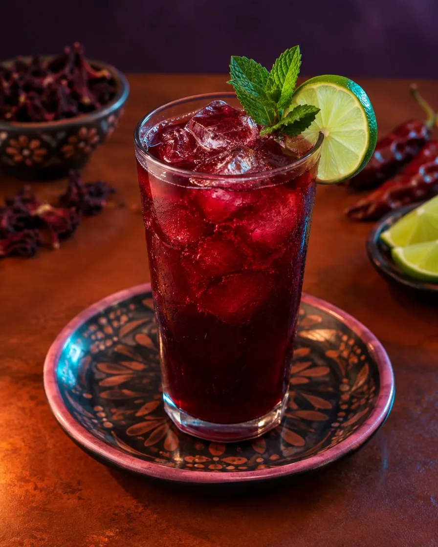 Agua de Jamaica (alkoholfrei) (Demo-Bild, KI-erzeugt)