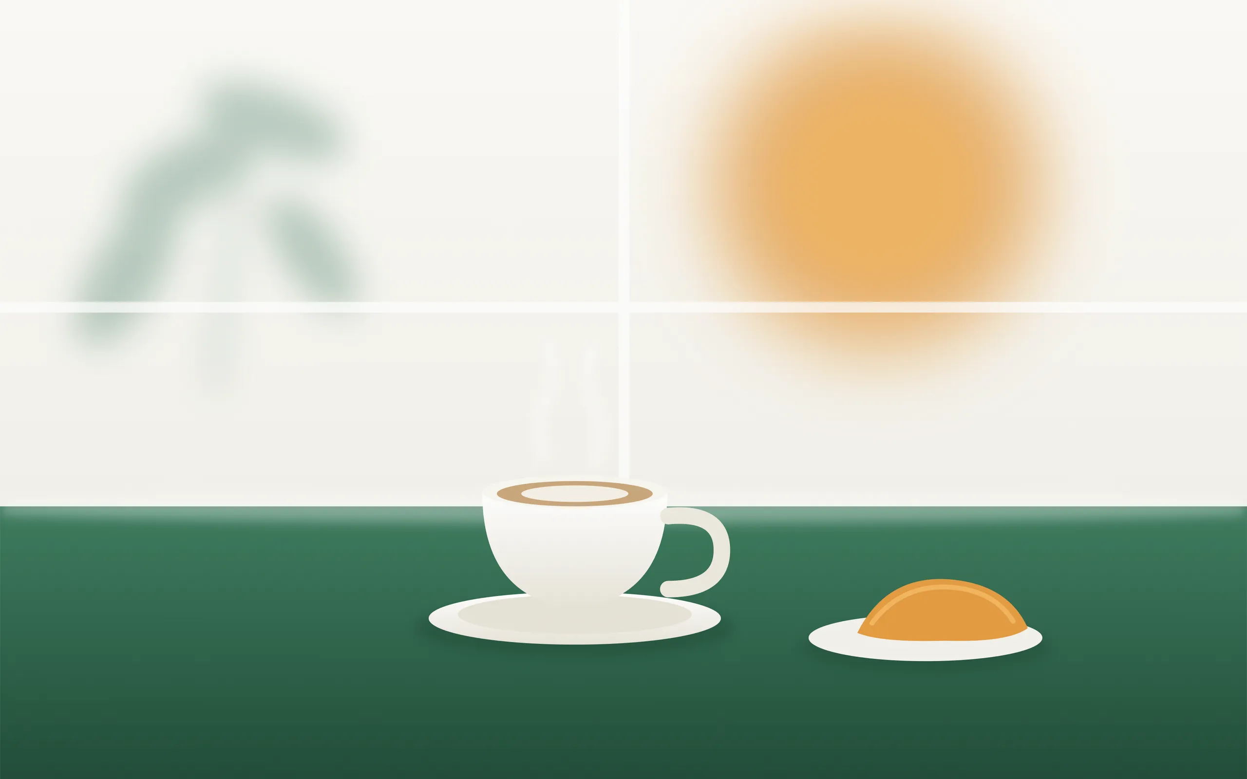 Illustration: Morgensonne hinter Milchglas, davor eine Tasse auf einem grünen Tisch